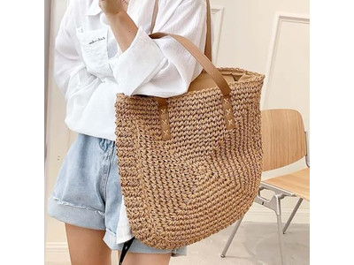 Black Straw Basket Bag Custom Print French Style Beach Eco Friendly Ribbon
