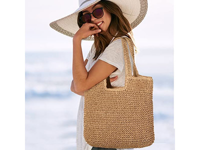 Cotton Straw Bag Basket Flower Beaded Basic Bags Canvas Boho Purse Barrel
