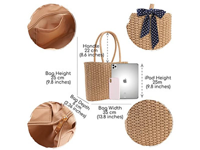 Summer New Straw Bag Basket Handbag Bamboo Semicircle Bags For Woman Beach Text