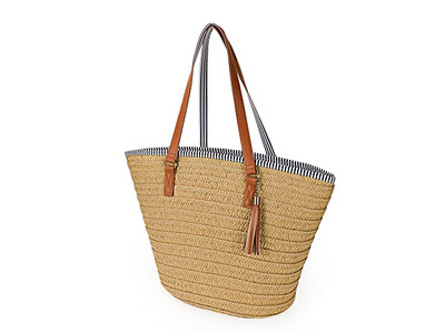 Women'S Straw Handbag Wheat Beach Bag Woman Woven Women Boho Bags Wood Handle