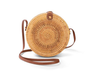 Woven Paper Straw Bag Black Round Bags Of Natural Bali Rattan Custom Logo